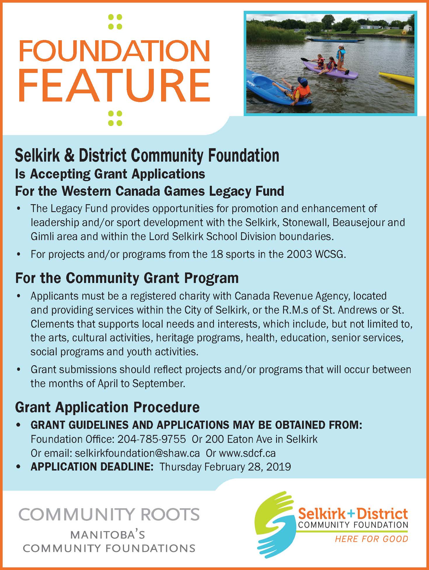 SDCF Call for Grants – Spring 2019 – Rural Municipality of St. Clements
