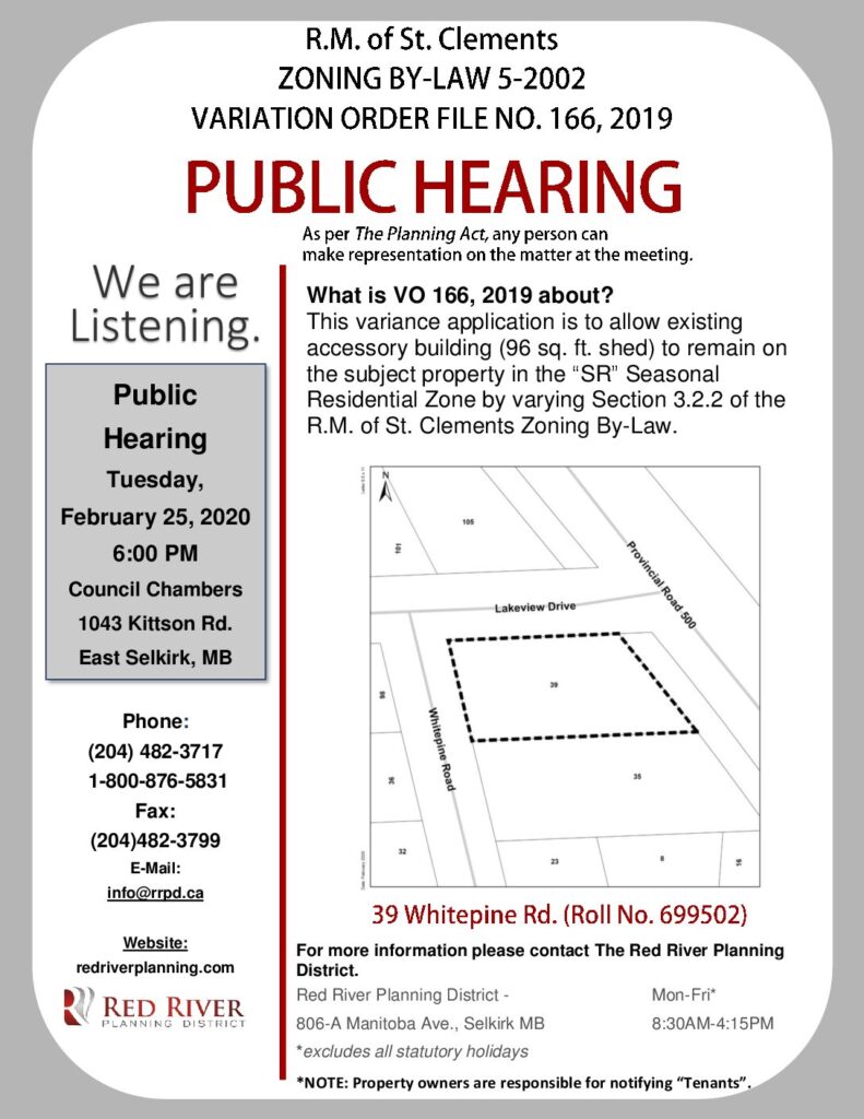 Planning Hearings Rural Municipality of St. Clements